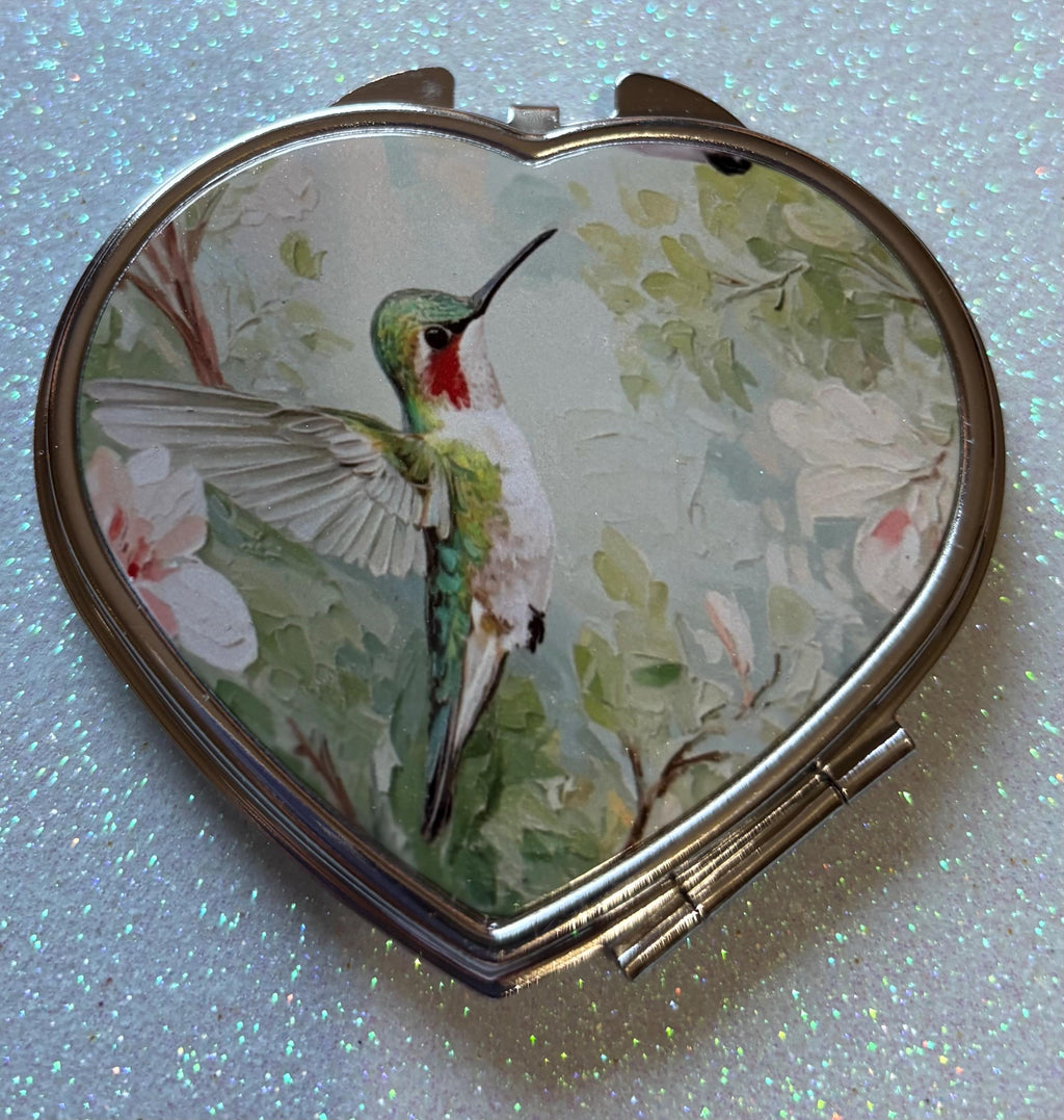 Hummingbird Heart Compact Mirror - Personalised Bridesmaid & Bridal Party Gift
