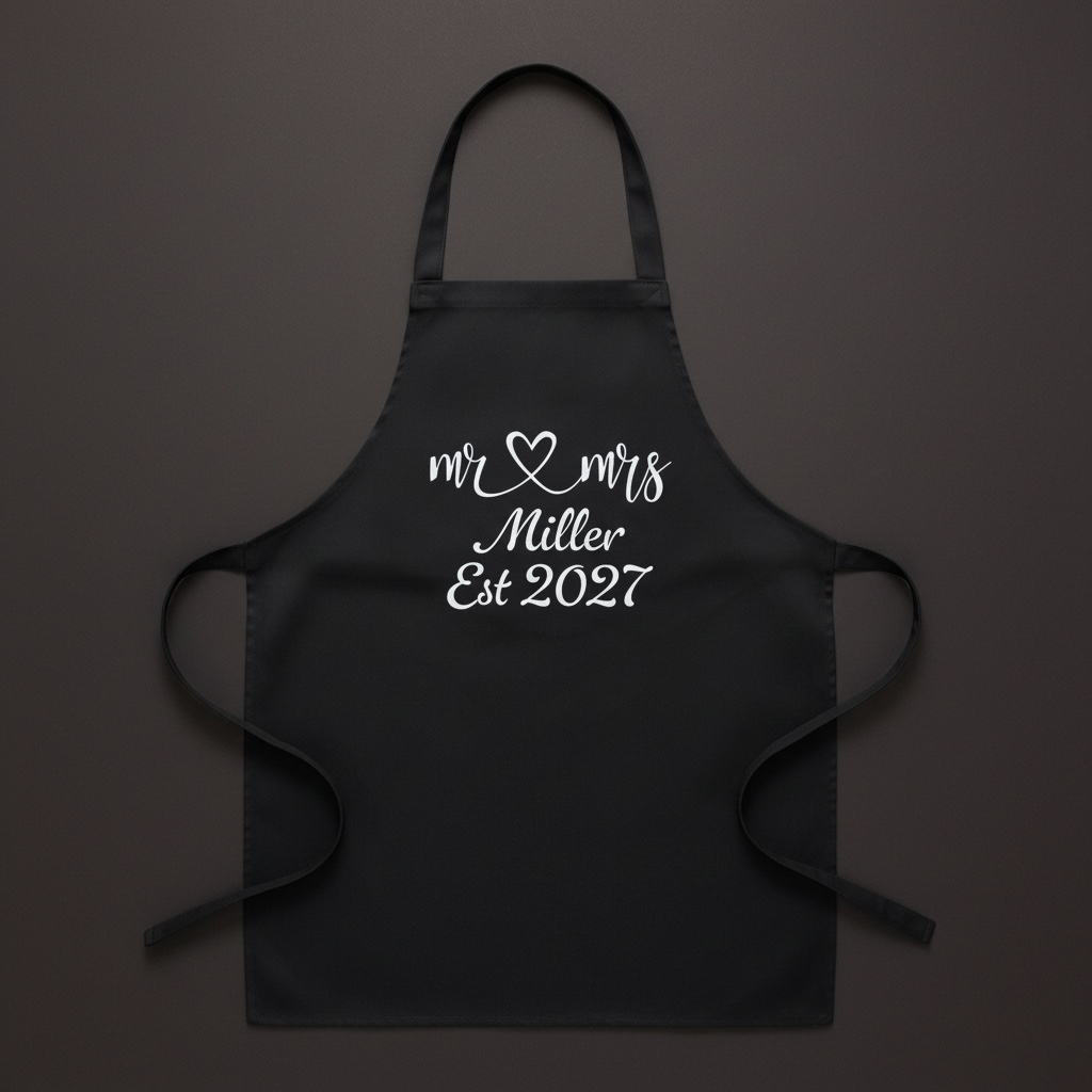 Black Cotton Wedding Apron - Personalised Bride & Groom Keepsake