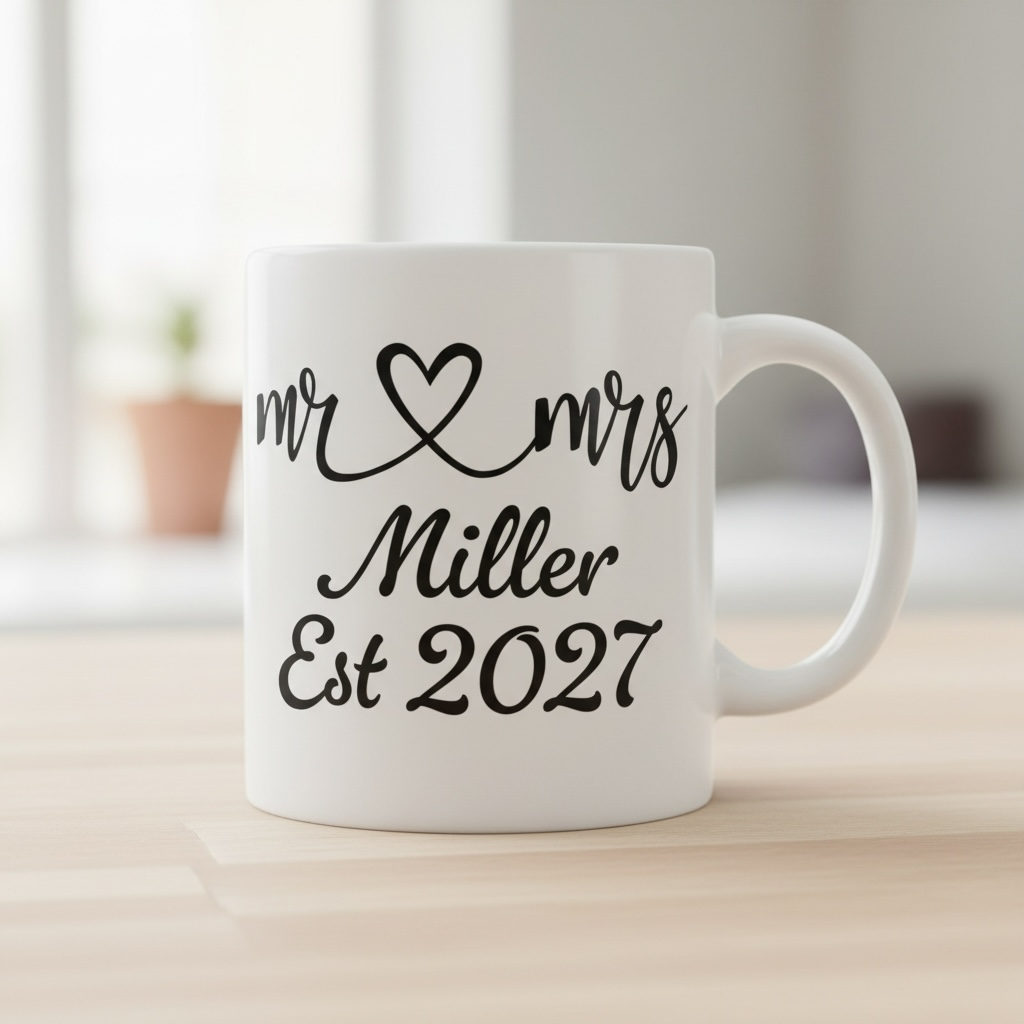 Personalised Mr and Mrs Wedding Mug - Ceramic 11oz Couple Gift