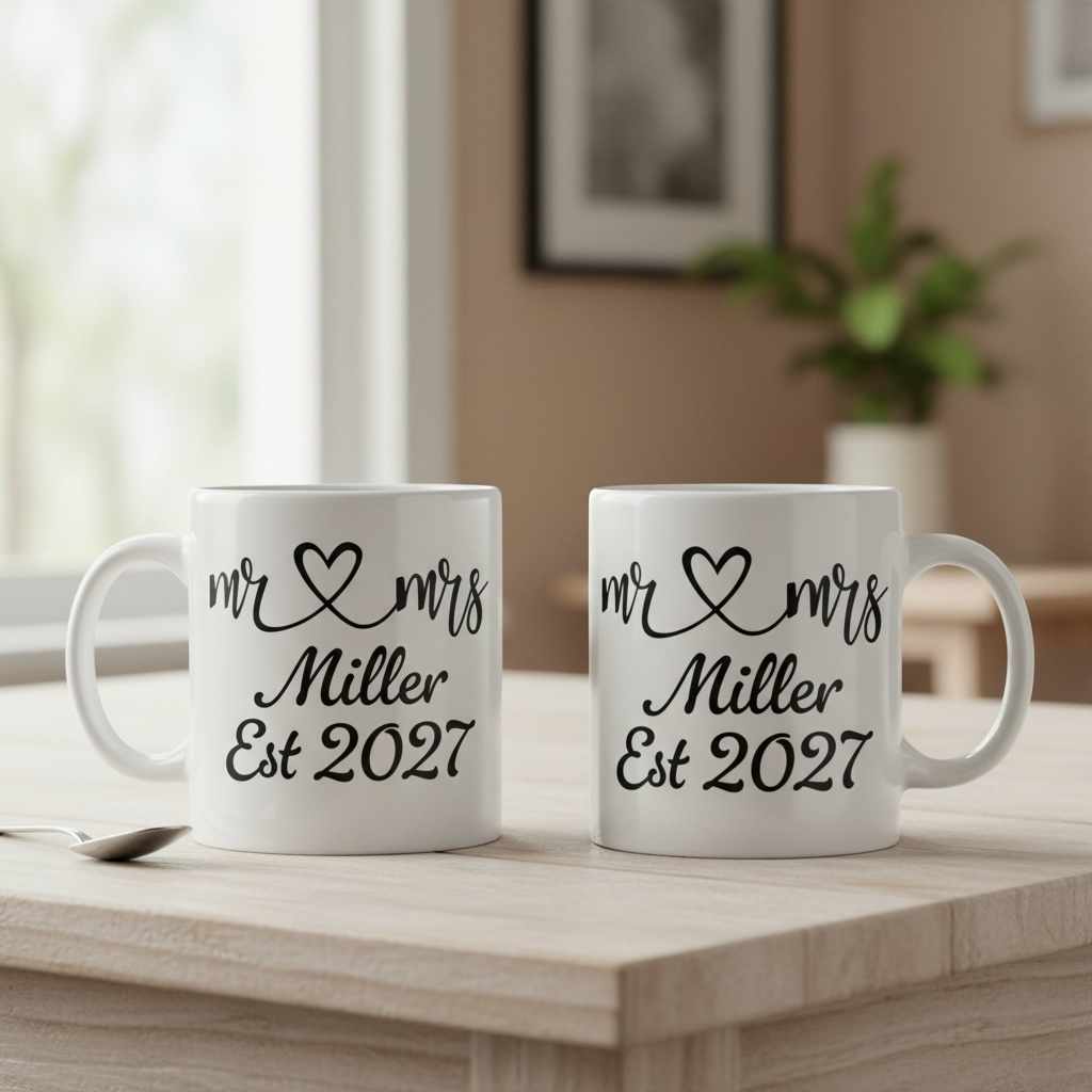 Personalised Mr and Mrs Wedding Mug - Ceramic 11oz Couple Gift