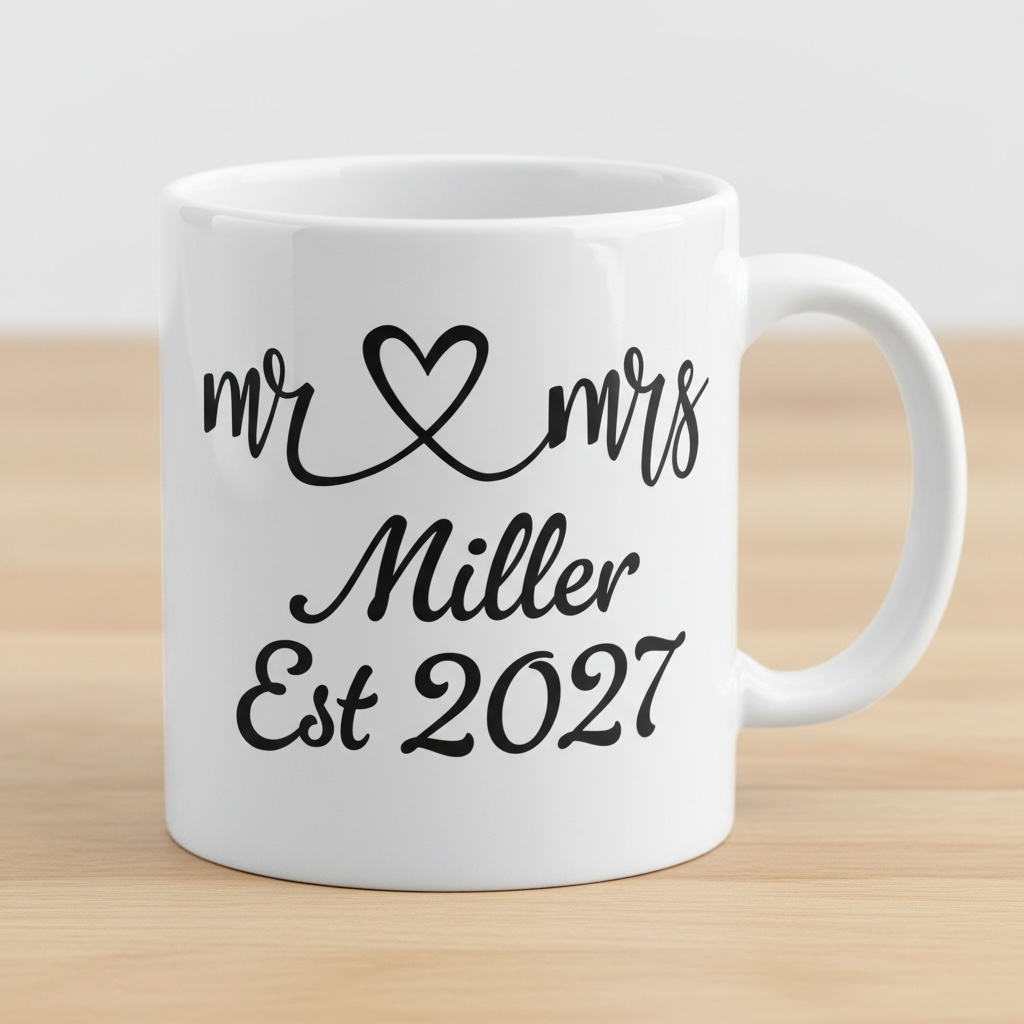 Personalised Mr and Mrs Wedding Mug - Ceramic 11oz Couple Gift