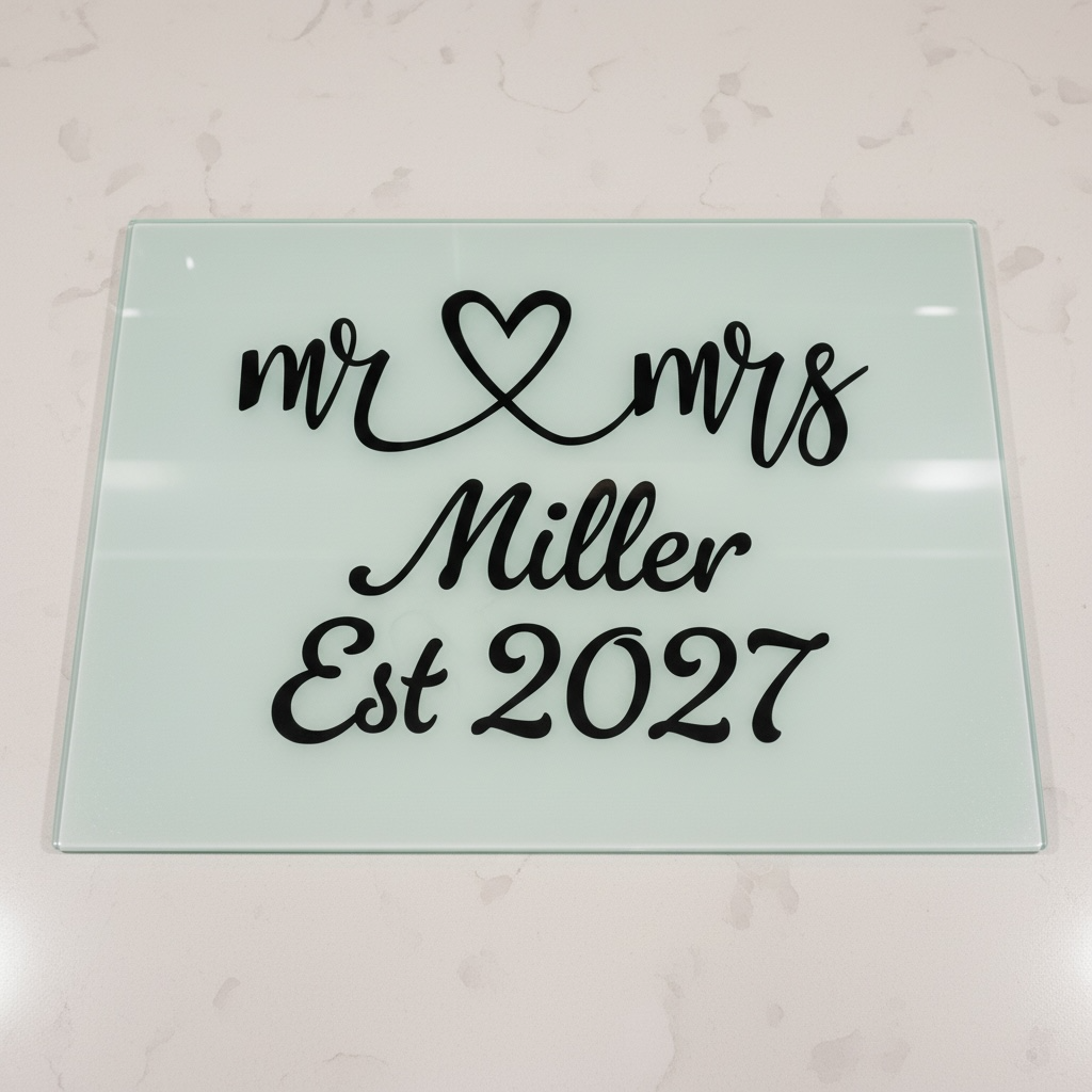 Personalised Mr and Mrs Glass Chopping Board with Wedding Date