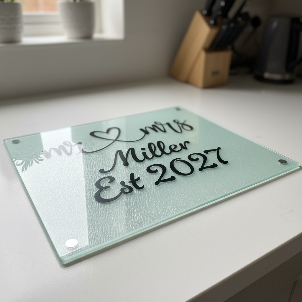 Personalised Mr and Mrs Glass Chopping Board with Wedding Date