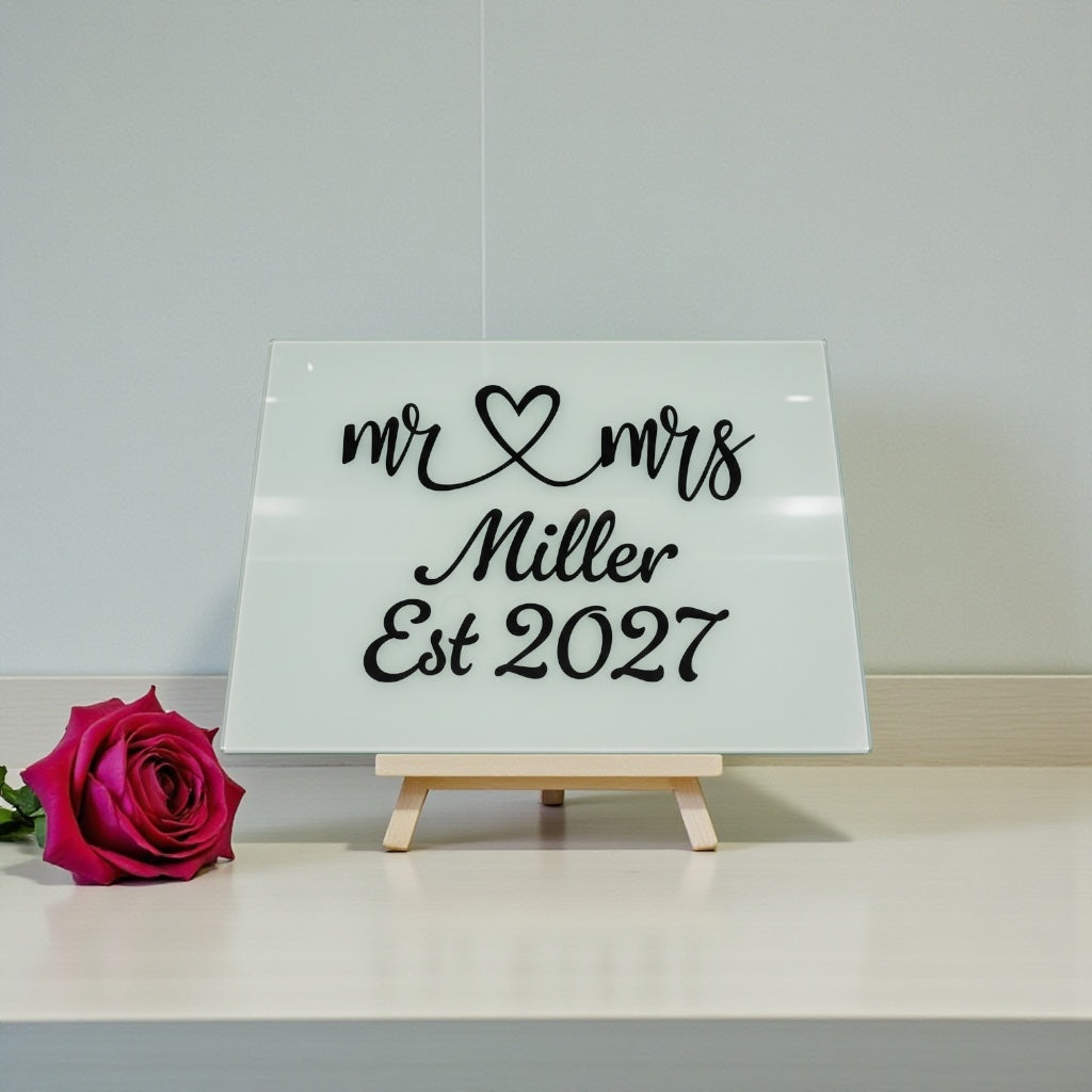 Personalised Mr and Mrs Glass Chopping Board with Wedding Date