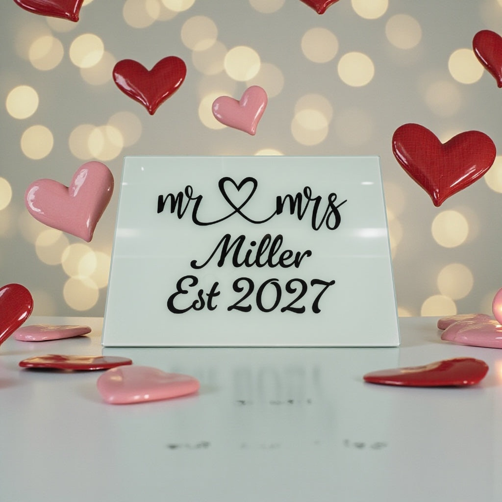 Personalised Mr and Mrs Glass Chopping Board with Wedding Date