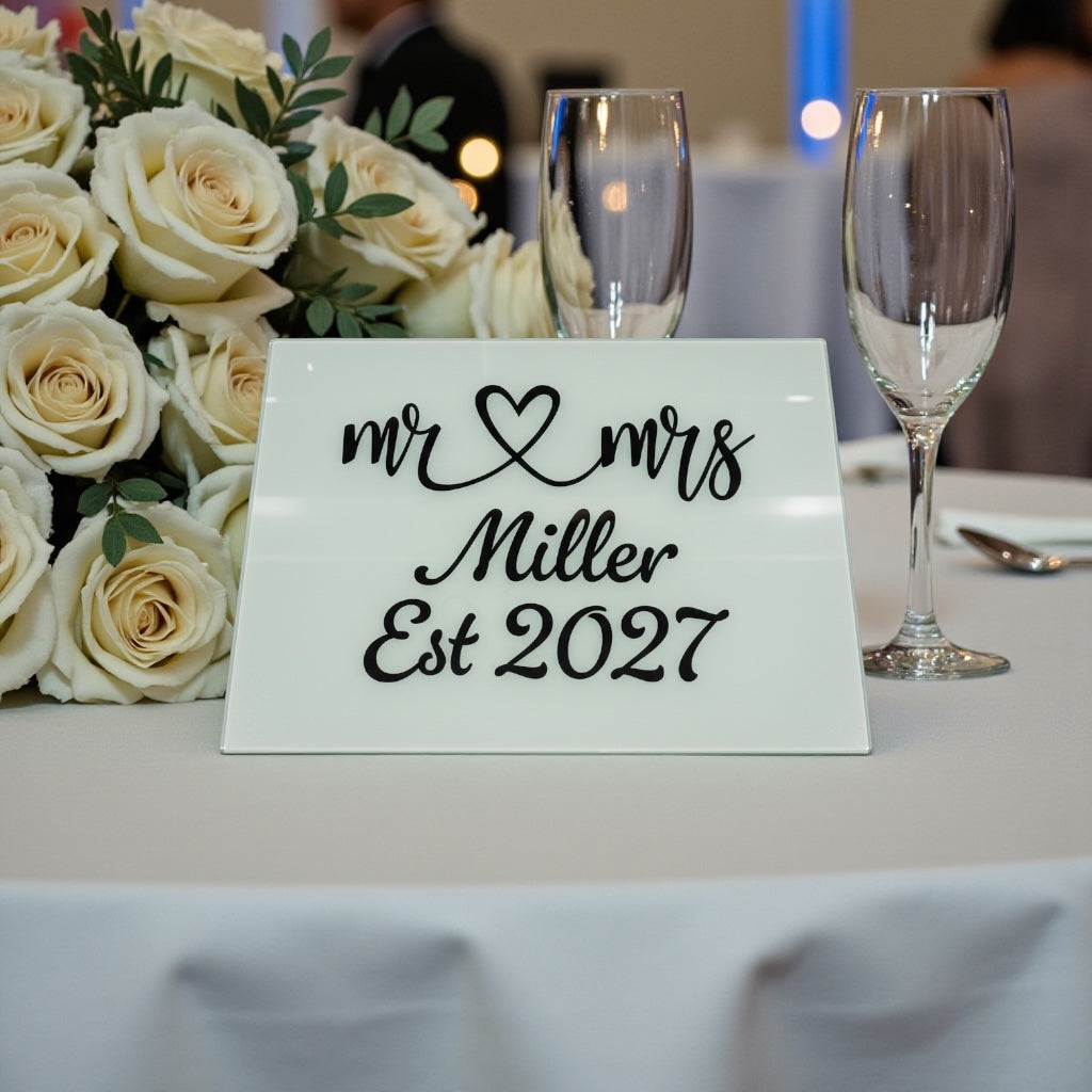 Personalised Mr and Mrs Glass Chopping Board with Wedding Date