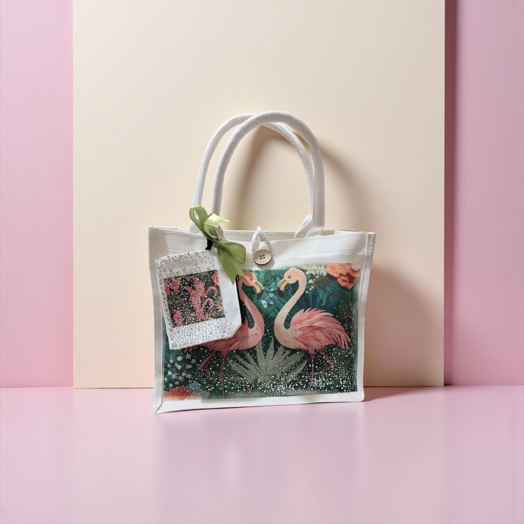 Green Flamingo Rhinestone Tote Bag with Matching Coin Purse