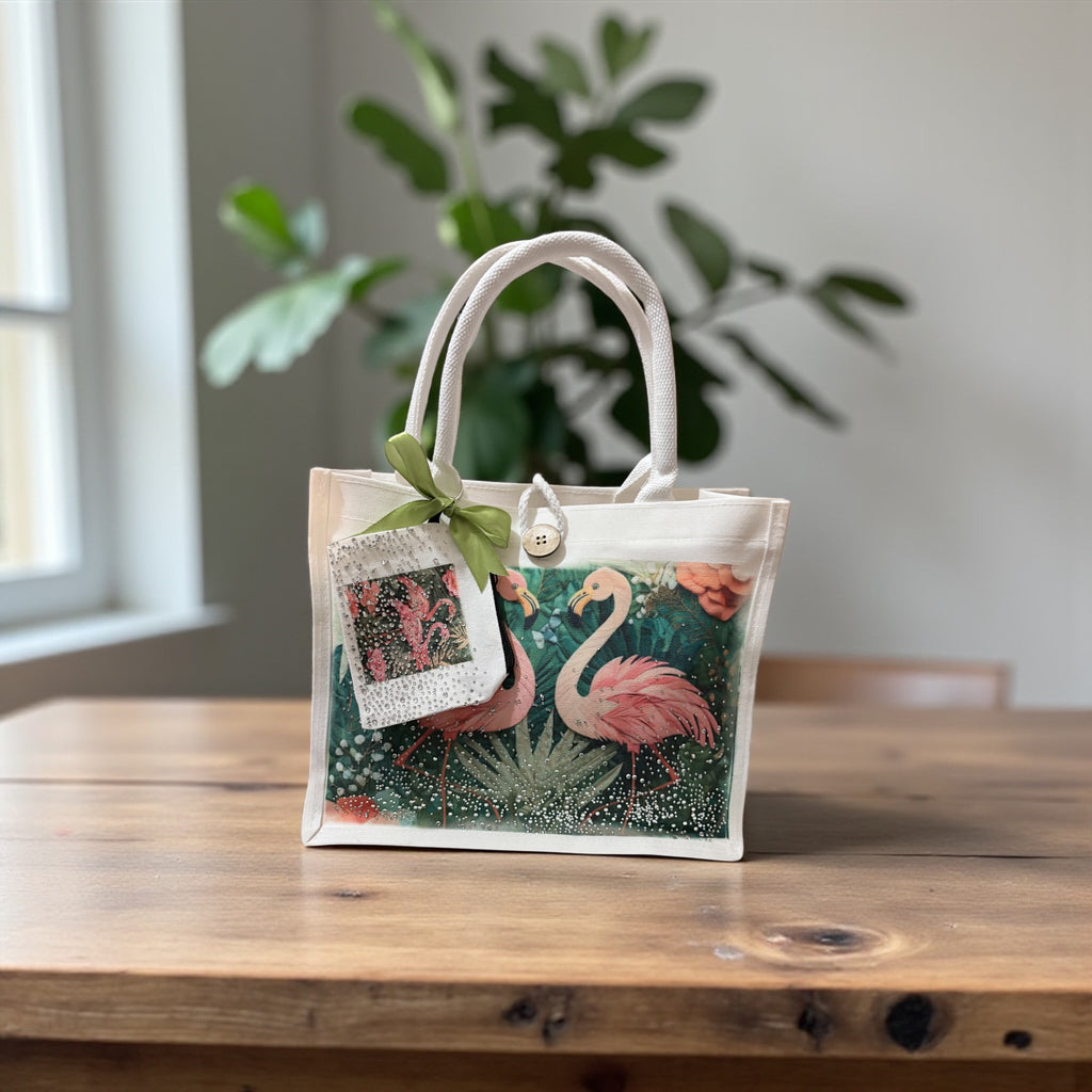 Green Flamingo Rhinestone Tote Bag with Matching Coin Purse