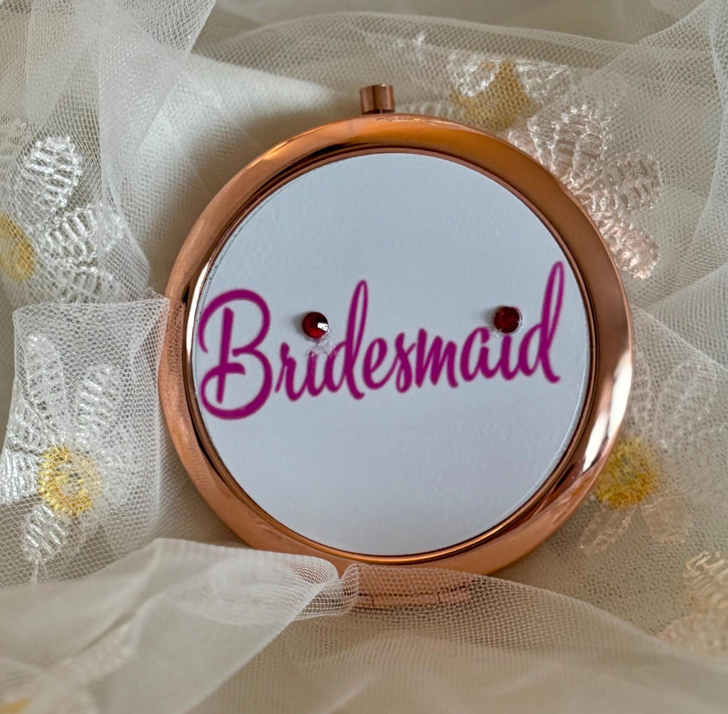 Rose Gold Bridesmaid Compact Mirror: Rhinestone Detail Bridal Gift