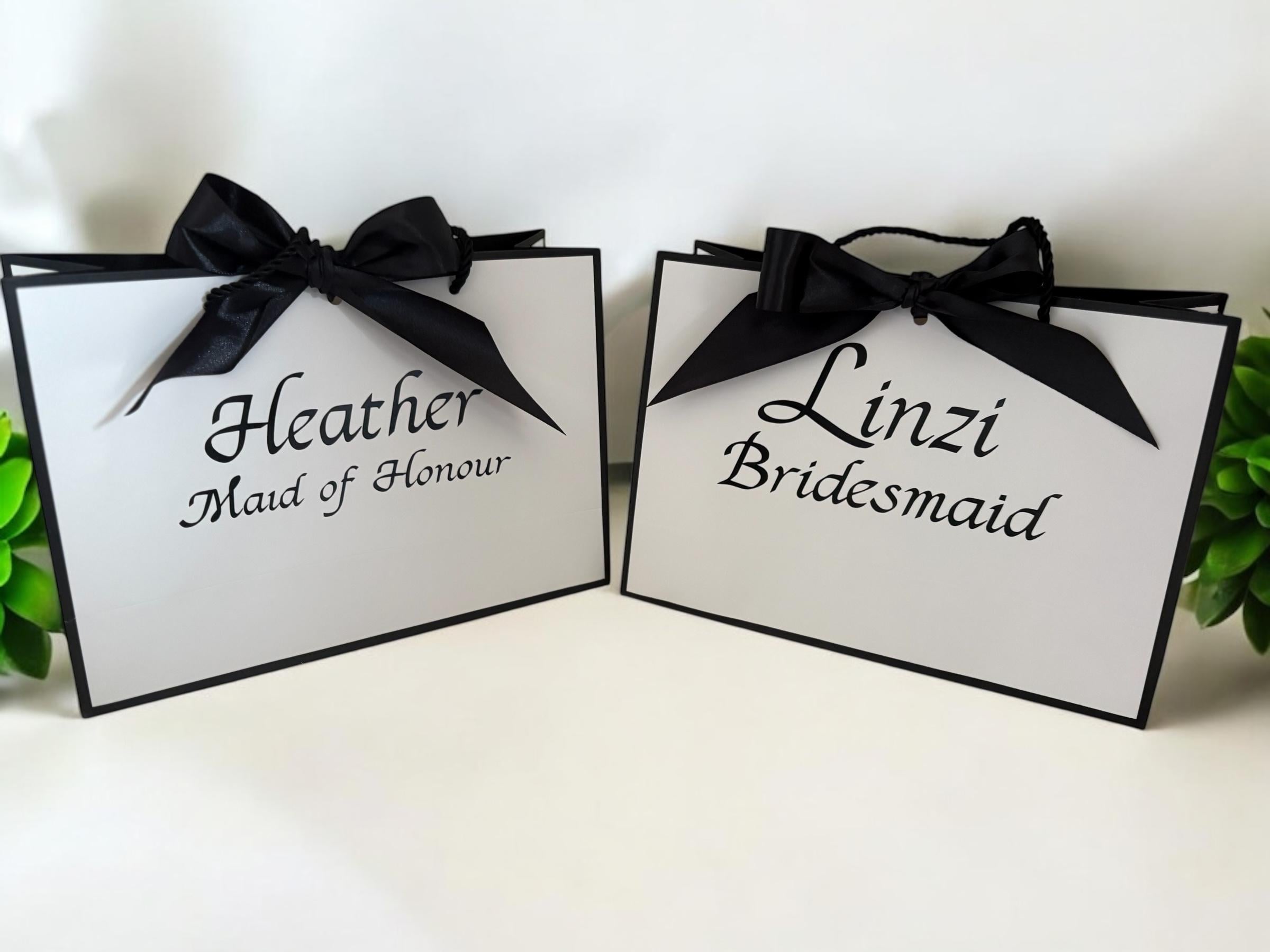 Personalised Black & White Gift Bag - Bridal Party Wedding Favour with Ribbon